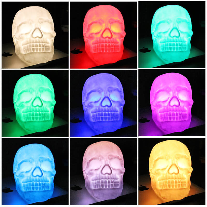Skull Night Light Color Changing LED Table Lamp USB Rechargeable Silicone Skull Lamp with Remote Control for Bedroom Halloween and Gothic Decor