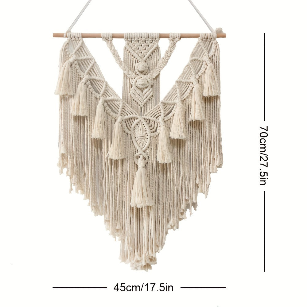 Boho Macrame Wall Hanging Handwoven Geometric Tapestry with Fringe and Tassels Wall Decor for Bedroom and Living Room