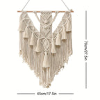 Boho Macrame Wall Hanging Handwoven Geometric Tapestry with Fringe and Tassels Wall Decor for Bedroom and Living Room