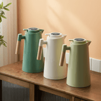 Thermal Coffee Carafe with Temperature Display Lid Double Wall Stainless Steel Insulated Jug with Wooden Handle Leakproof Thermos Pitcher