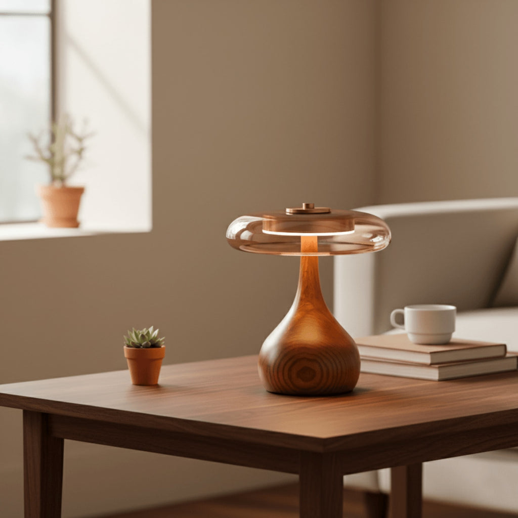 Modern Ash Wood and Brass Table Lamp for Living Room — Harbor Light Co.
