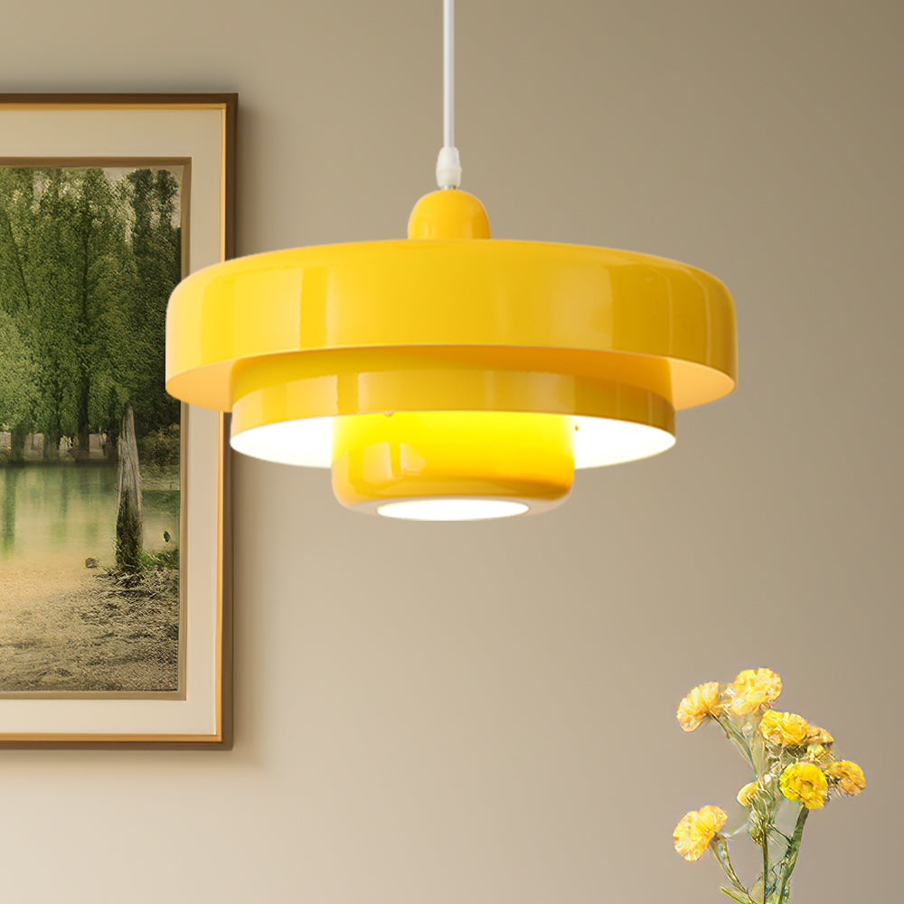 Mid-Century Metal Dining Room Pendant Light with Layered Disc Shade