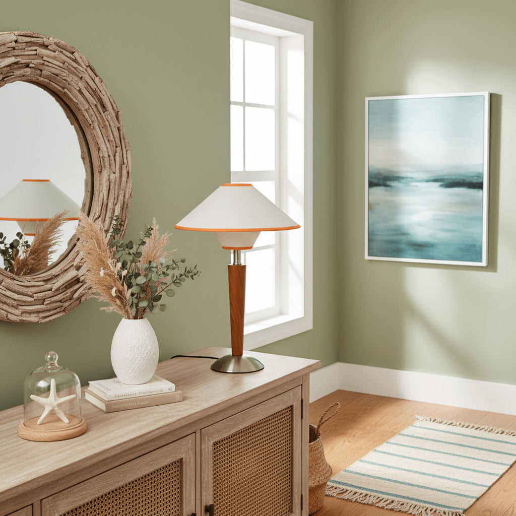 Retro Wood Table Lamp With Fabric Shade for Living Room — Harbor Light Co.