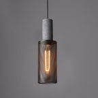 Industrial Wrought Iron Concrete Pendant Light With Warm LED Glow in Model B Ø3.9" x H13.4" (Ø10 x H34 cm) — Harbor Light Co.