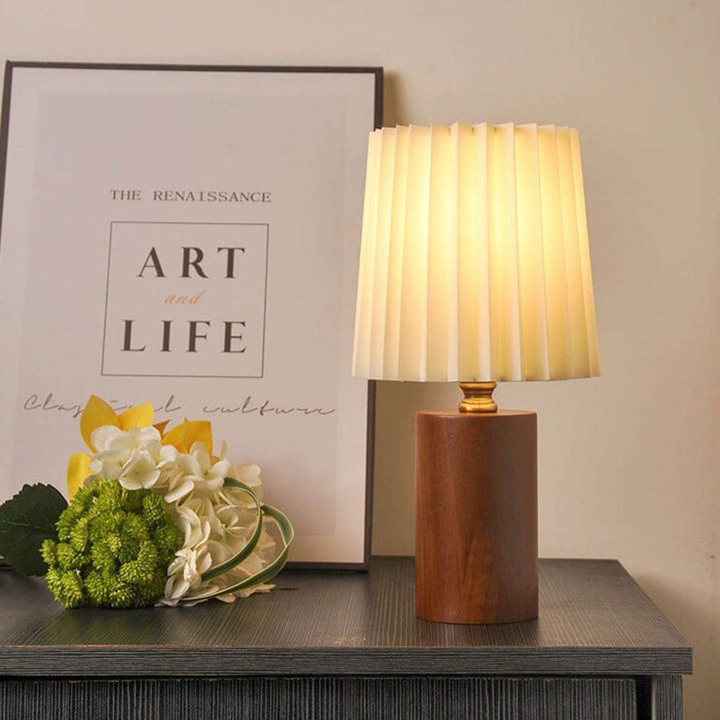 Retro Wood Table Lamp With Fabric Shade for Living Room — Harbor Light Co.