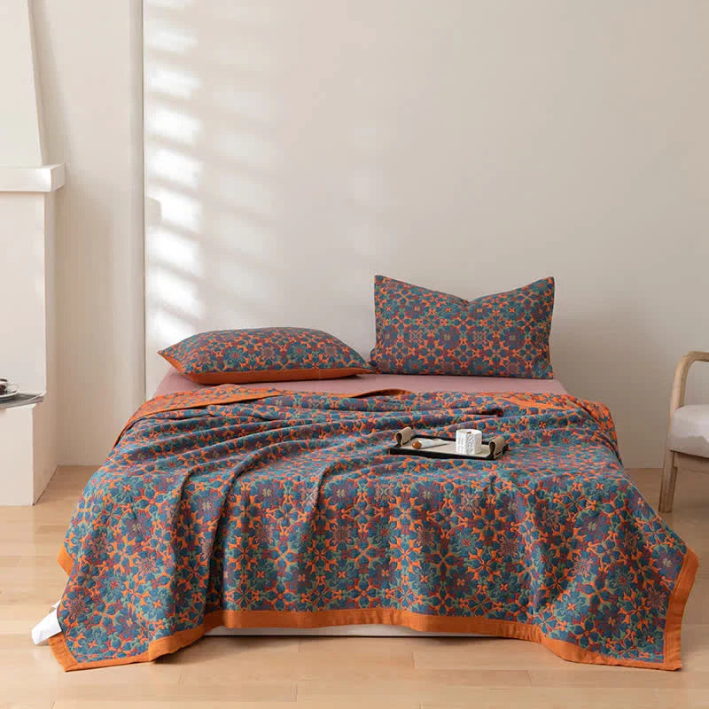 Cotton Quilt Multi-Layer Breathable Patterned Quilted Coverlet Lightweight Bedspread Blanket for Bed and Sofa