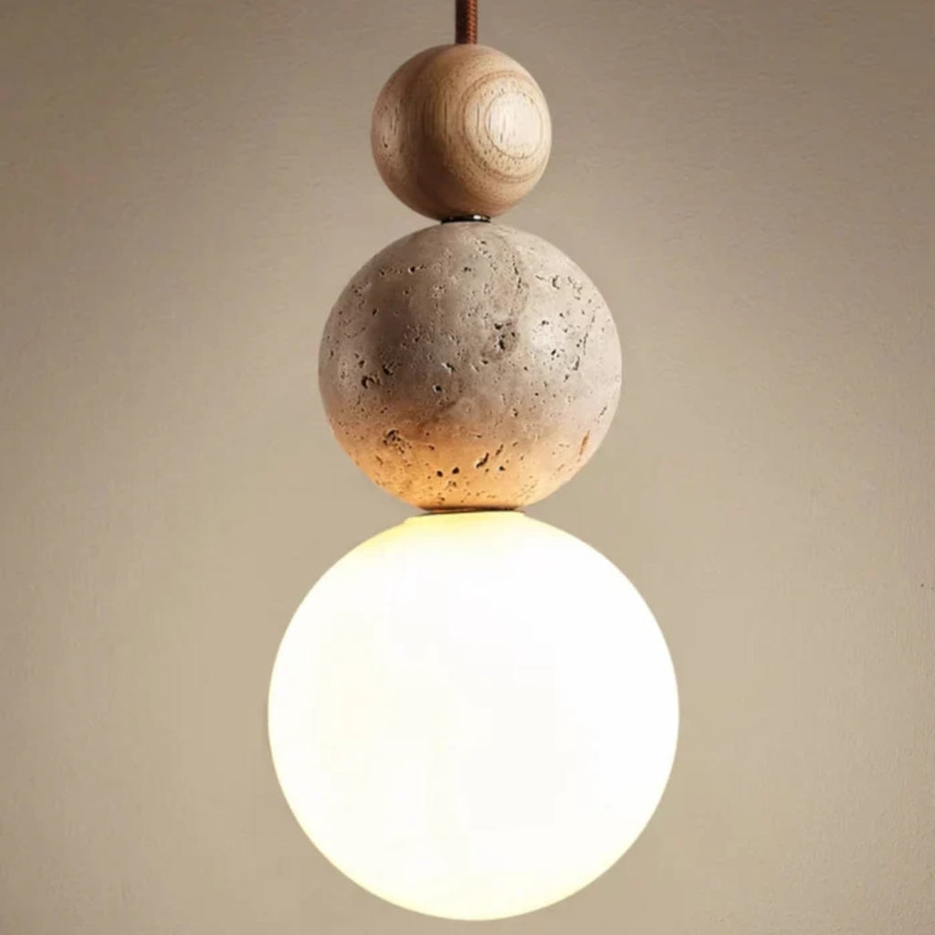 Modern Travertine and Wood Pendant Light for Dining Room in Cream White Wood — Harbor Light Co.