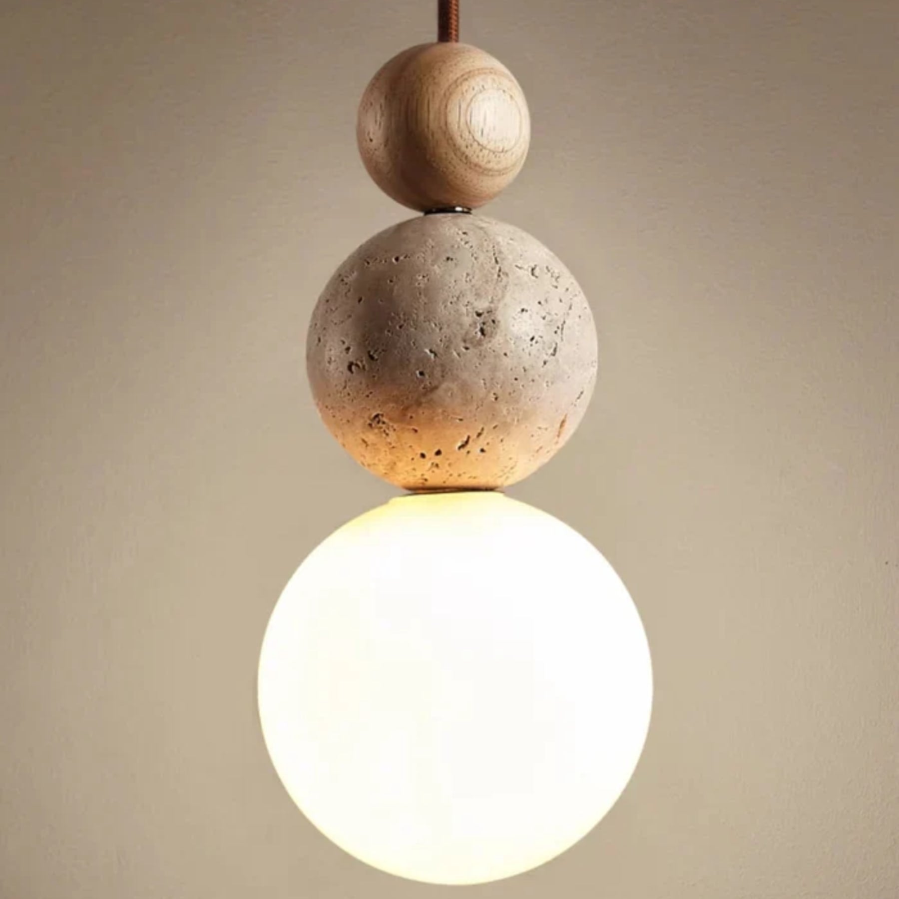 Modern Travertine and Wood Pendant Light for Dining Room in Cream White Wood — Harbor Light Co.