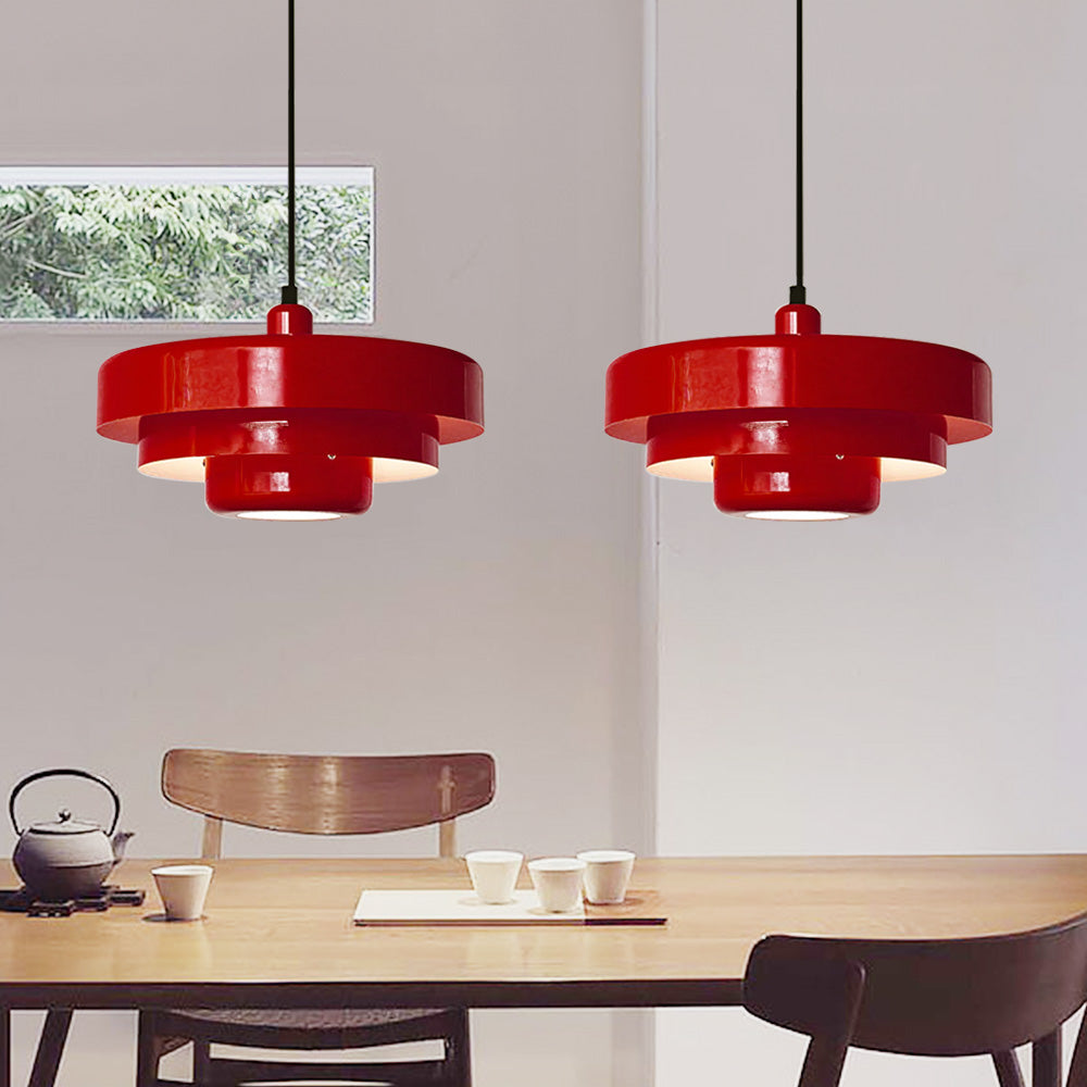 Mid-Century Metal Dining Room Pendant Light with Layered Disc Shade