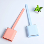 Silicone Toilet Brush with Quick Drying Holder Flexible Flat Brush Head Hygienic Bathroom Cleaning Brush Set