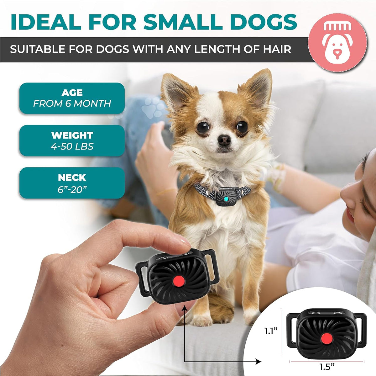 Anti Bark Collar for Small Dogs Rechargeable No Shock Training Collar with Sound and Vibration Adjustable Sensitivity Waterproof