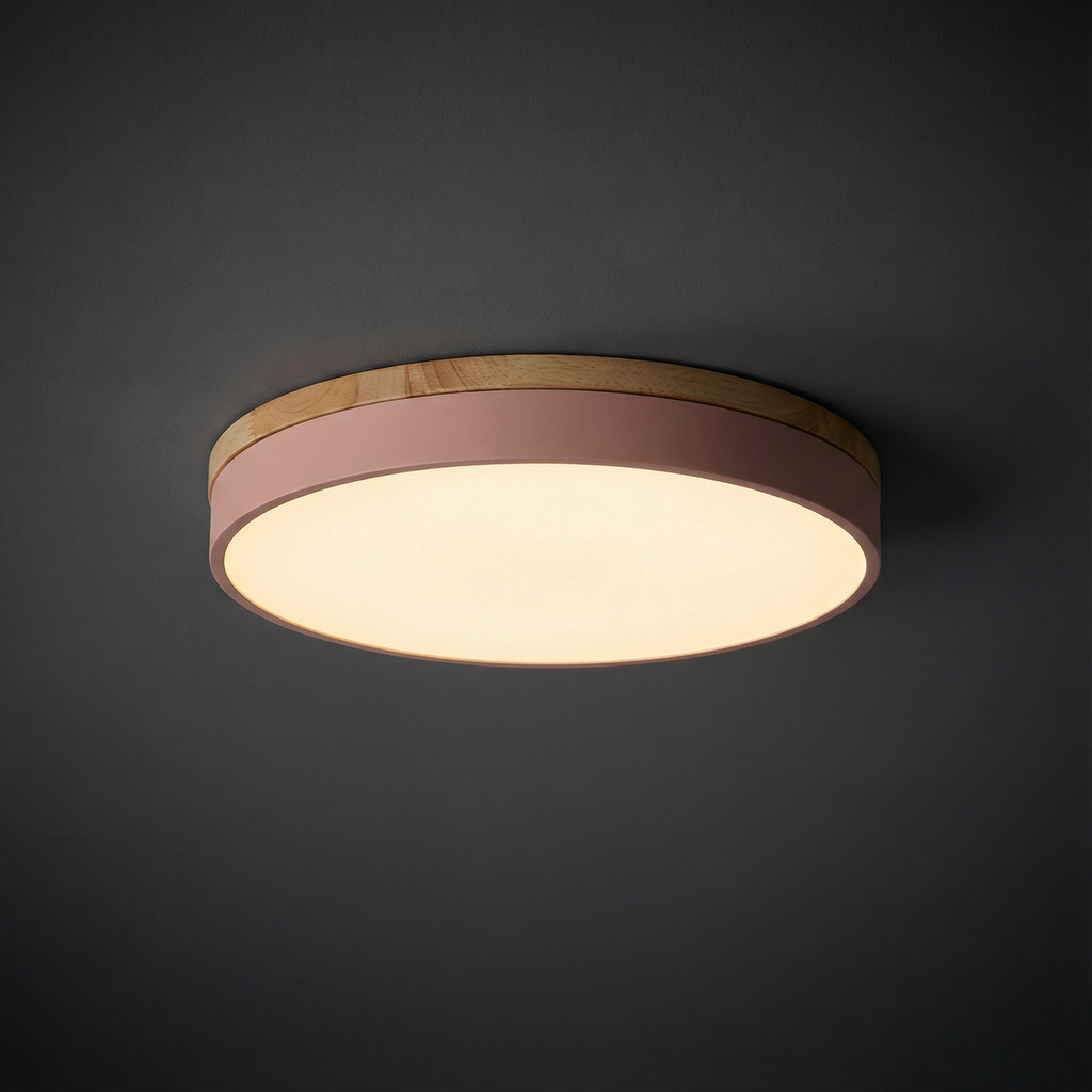 Round Flush Mount Ceiling Light with Wood Trim
