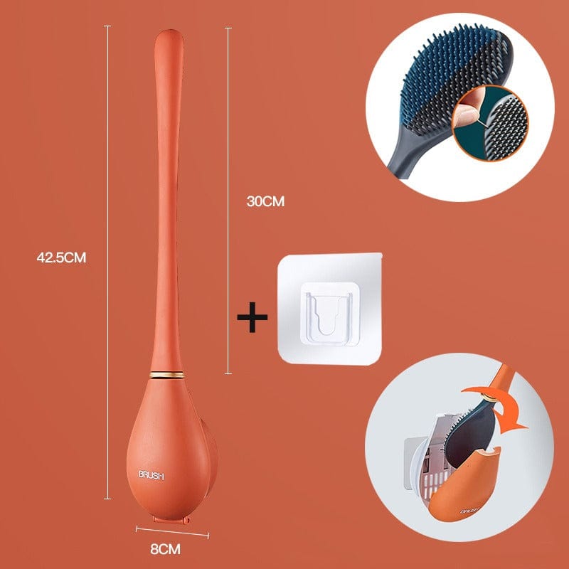 Silicone Toilet Brush with Wall Mounted Holder Flexible Flat Head Bathroom Cleaning Brush Set