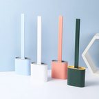 Silicone Toilet Brush with Quick Drying Holder Flexible Flat Brush Head Hygienic Bathroom Cleaning Brush Set