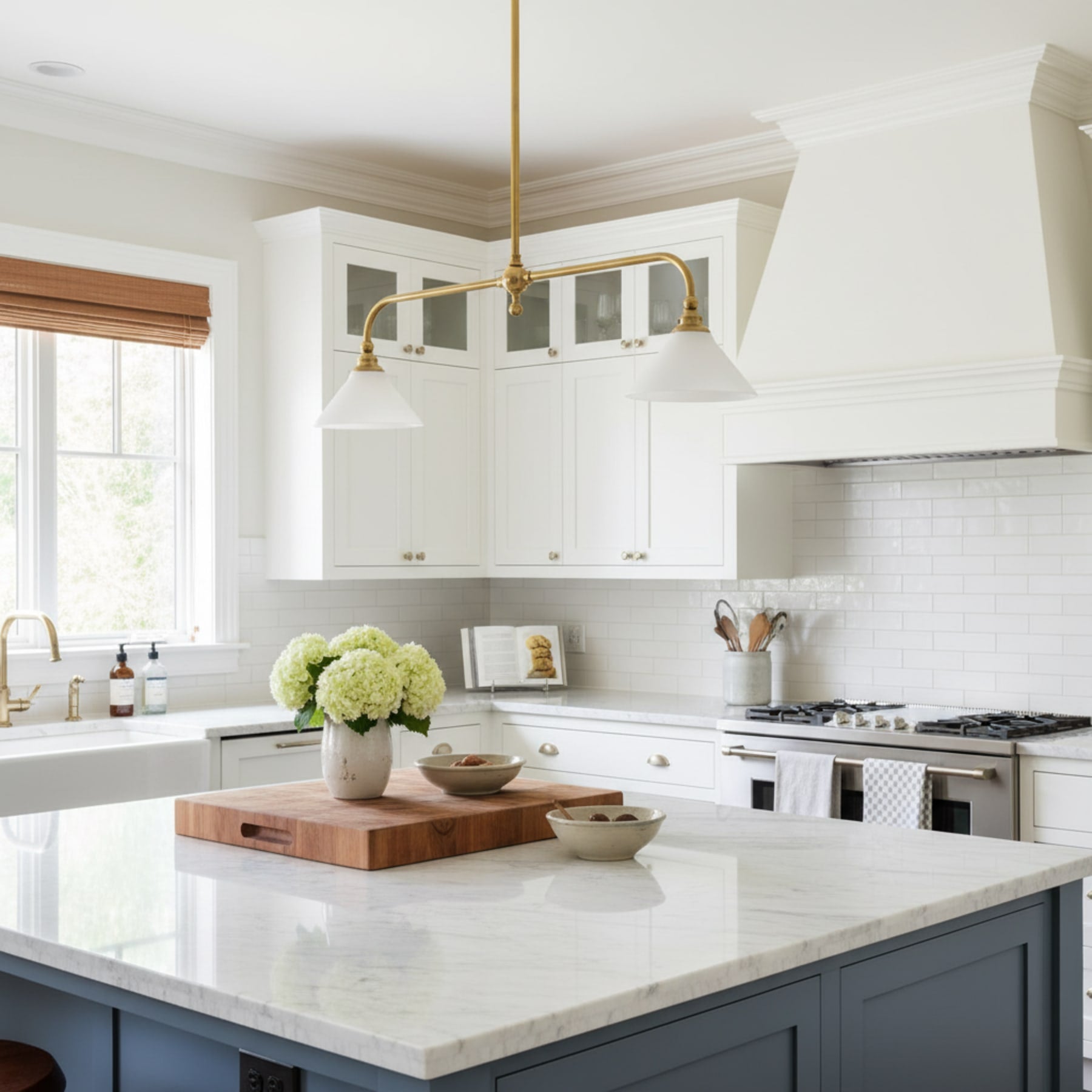 Modern Brass Pendant Light With Ceramic Shades for Dining Room — Harbor Light Co.