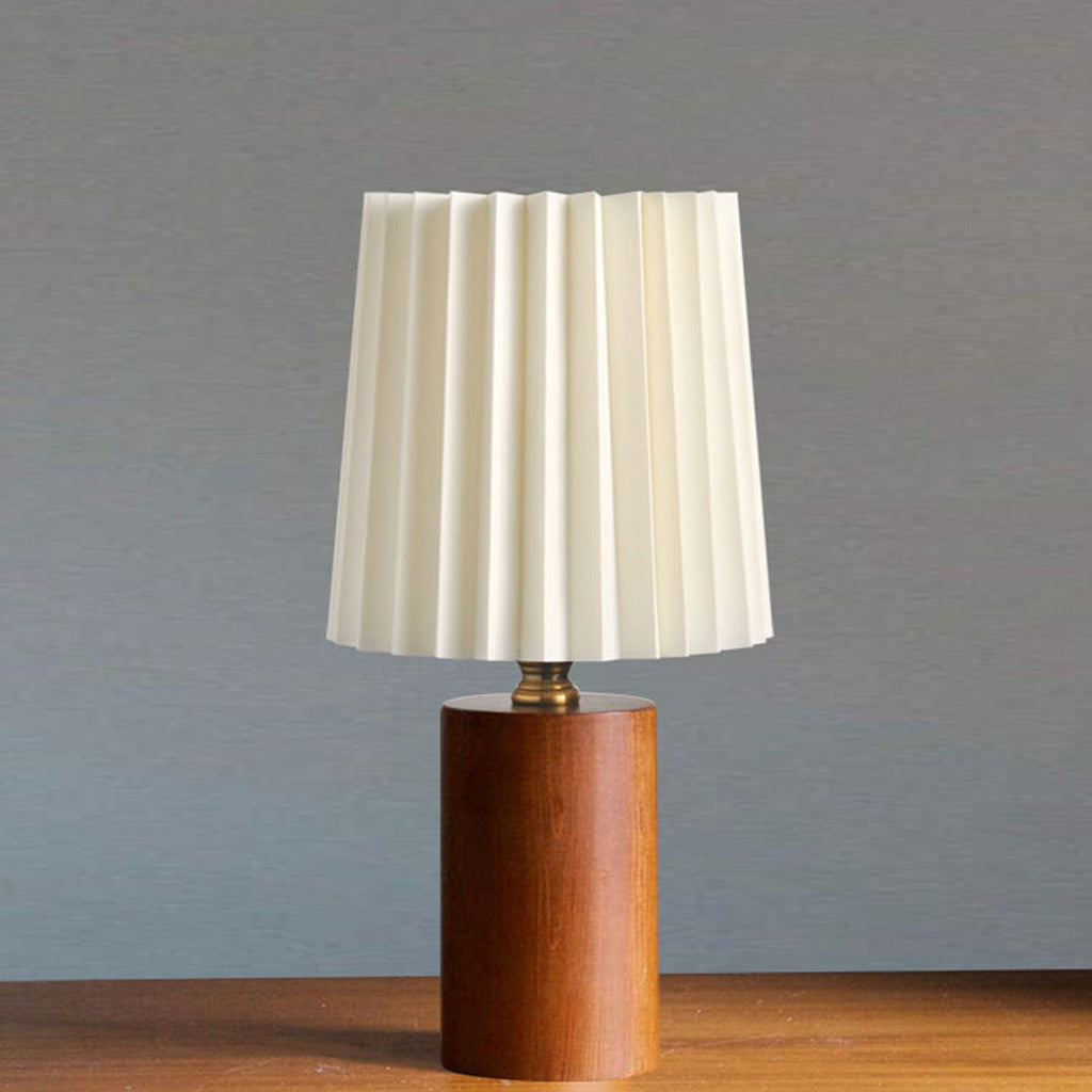 Retro Wood Table Lamp With Fabric Shade for Living Room in Walnut — Harbor Light Co.