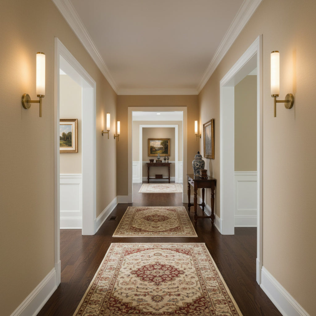 Modern Faux Alabaster Wall Light With Warm Glowing Shade — Harbor Light Co.