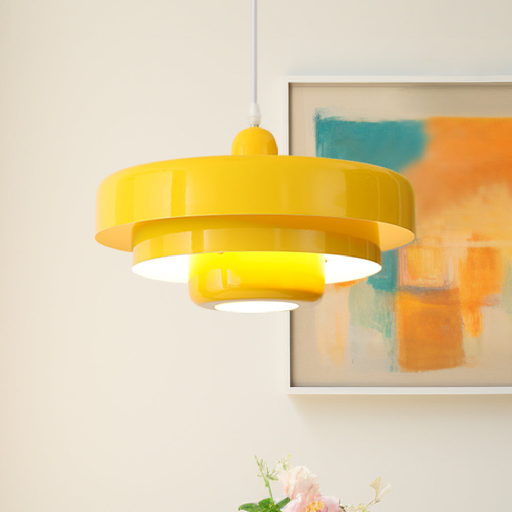 Mid-Century Metal Dining Room Pendant Light with Layered Disc Shade