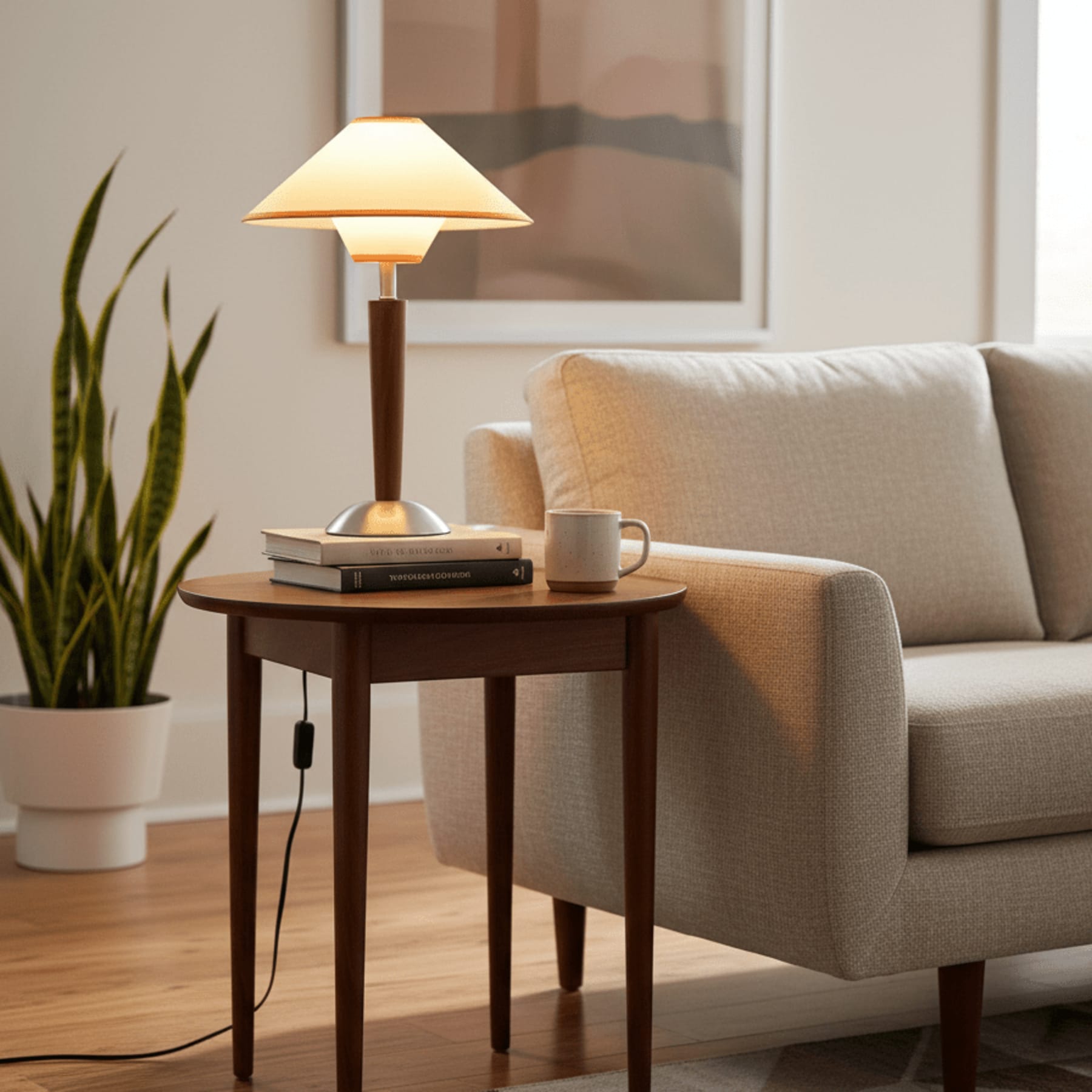 Retro Wood Table Lamp With Fabric Shade for Living Room — Harbor Light Co.