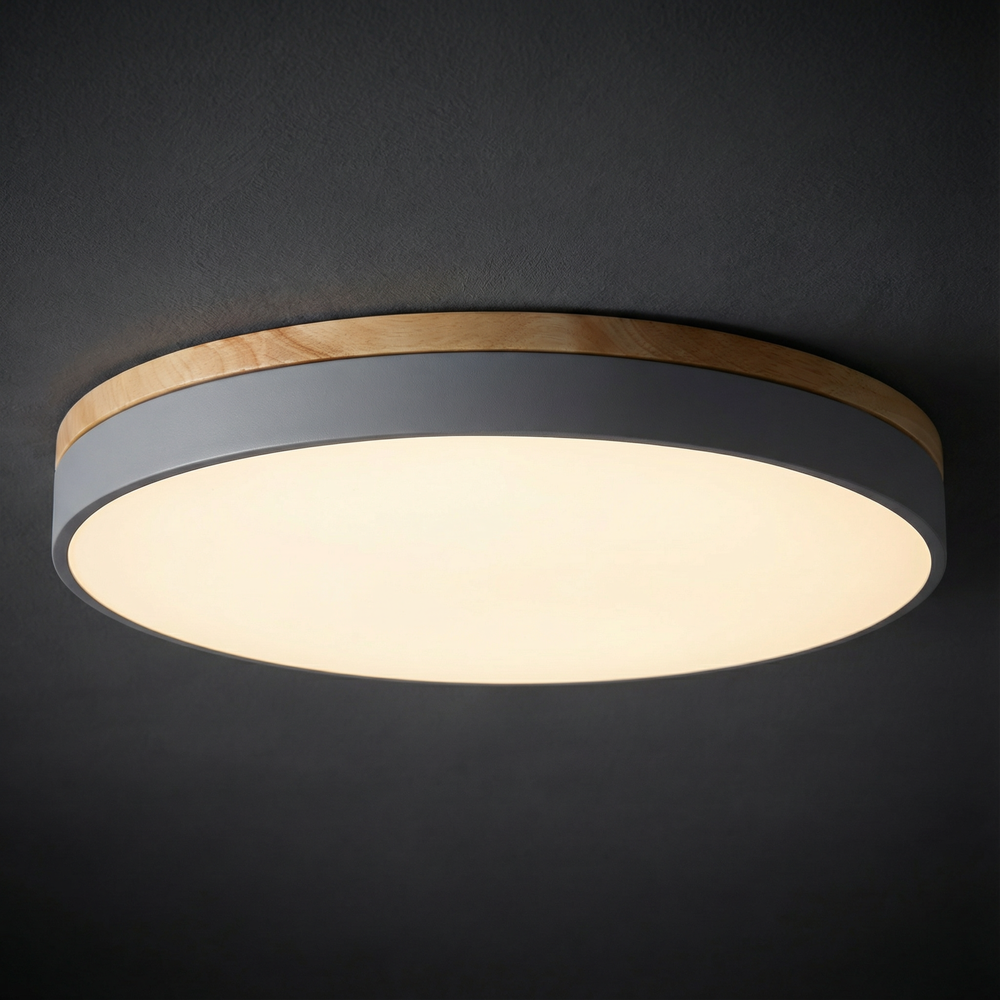 Round Flush Mount Ceiling Light with Wood Trim