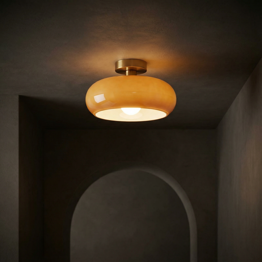 Vintage Glass Ceiling Pendant Light with E27 Socket Semi Flush Mount