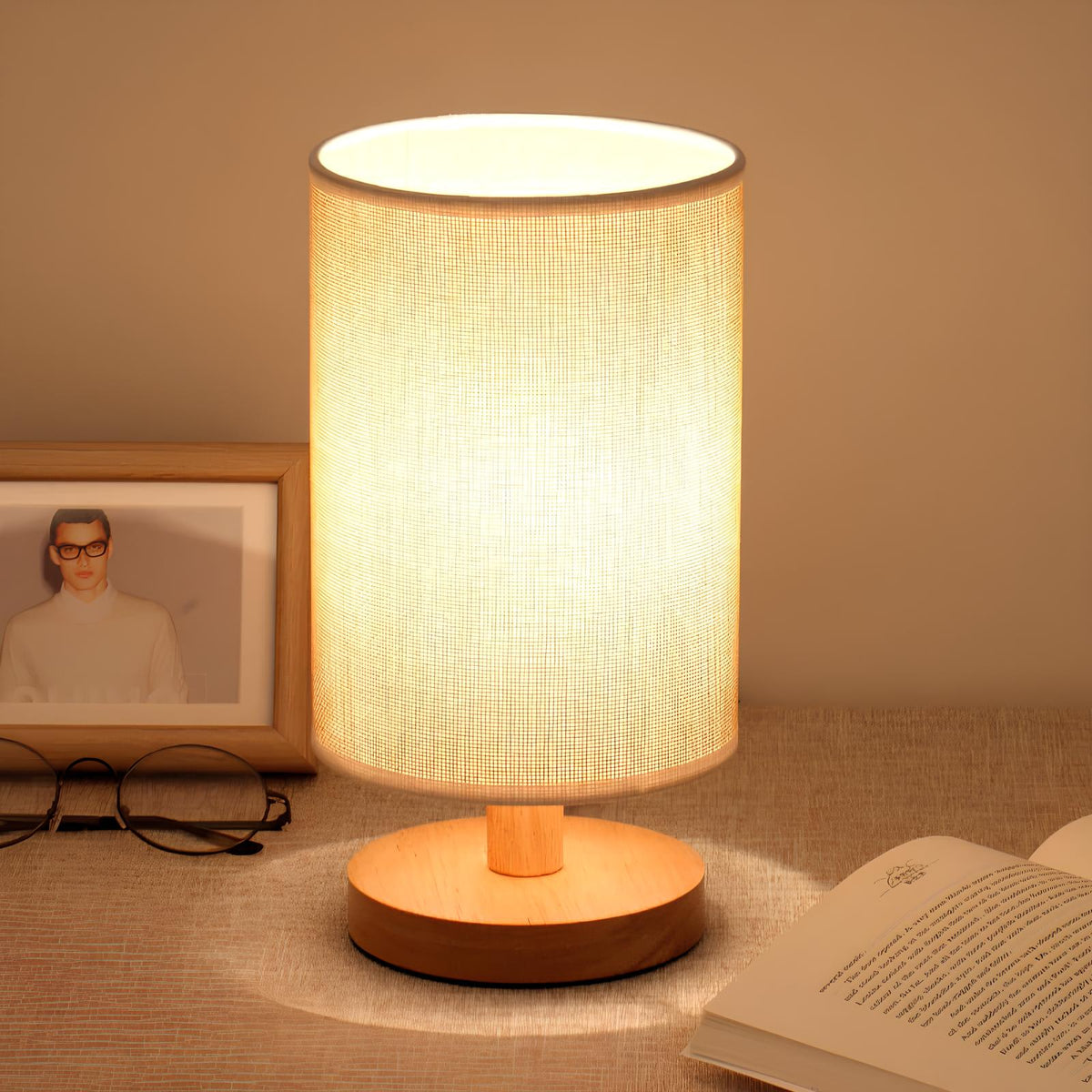 Modern Wood Table Lamp With Linen Shade — Harbor Light Co.