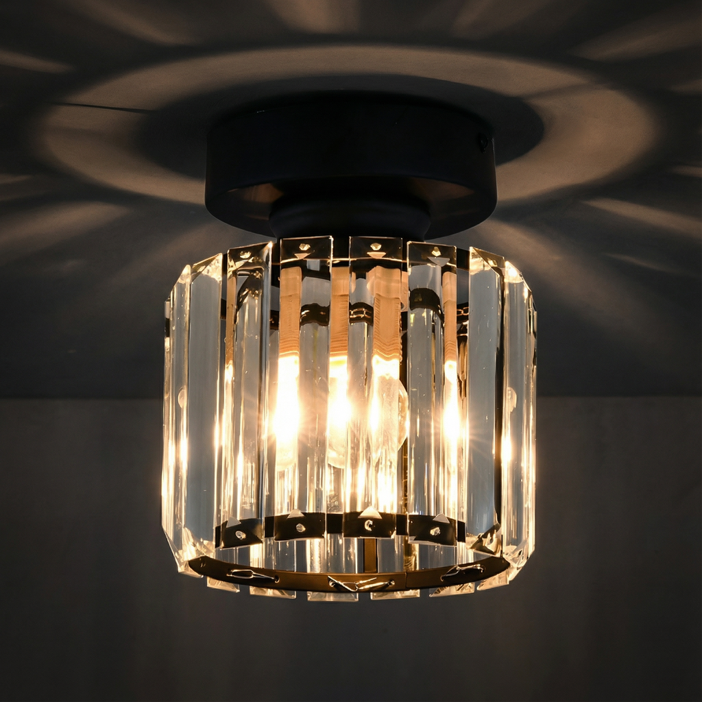 Crystal Drum Flush Mount Ceiling Light with Metal Frame