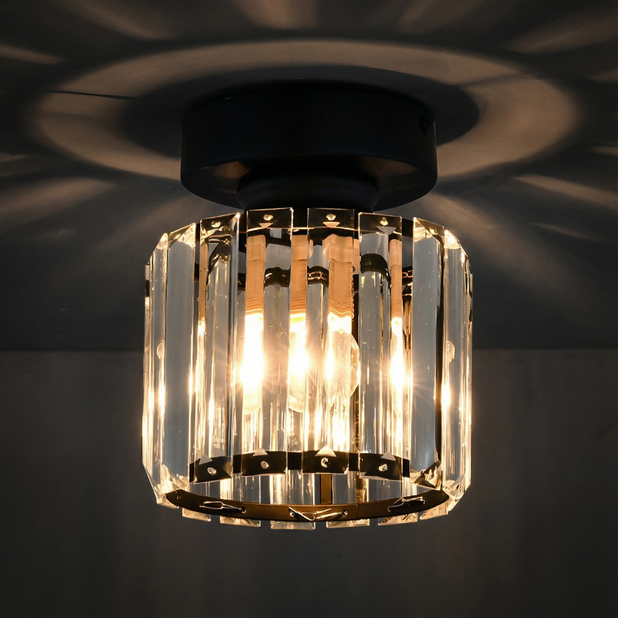Crystal Drum Flush Mount Ceiling Light with Metal Frame