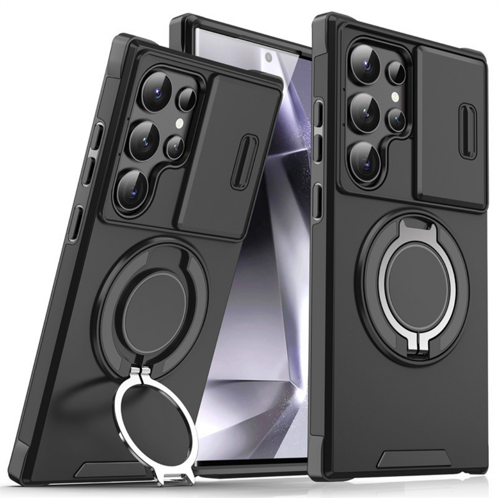 Samsung Galaxy S Series Case with Magnetic Ring Stand and Sliding Camera Cover Shockproof MagSafe Compatible Protective Phone Case