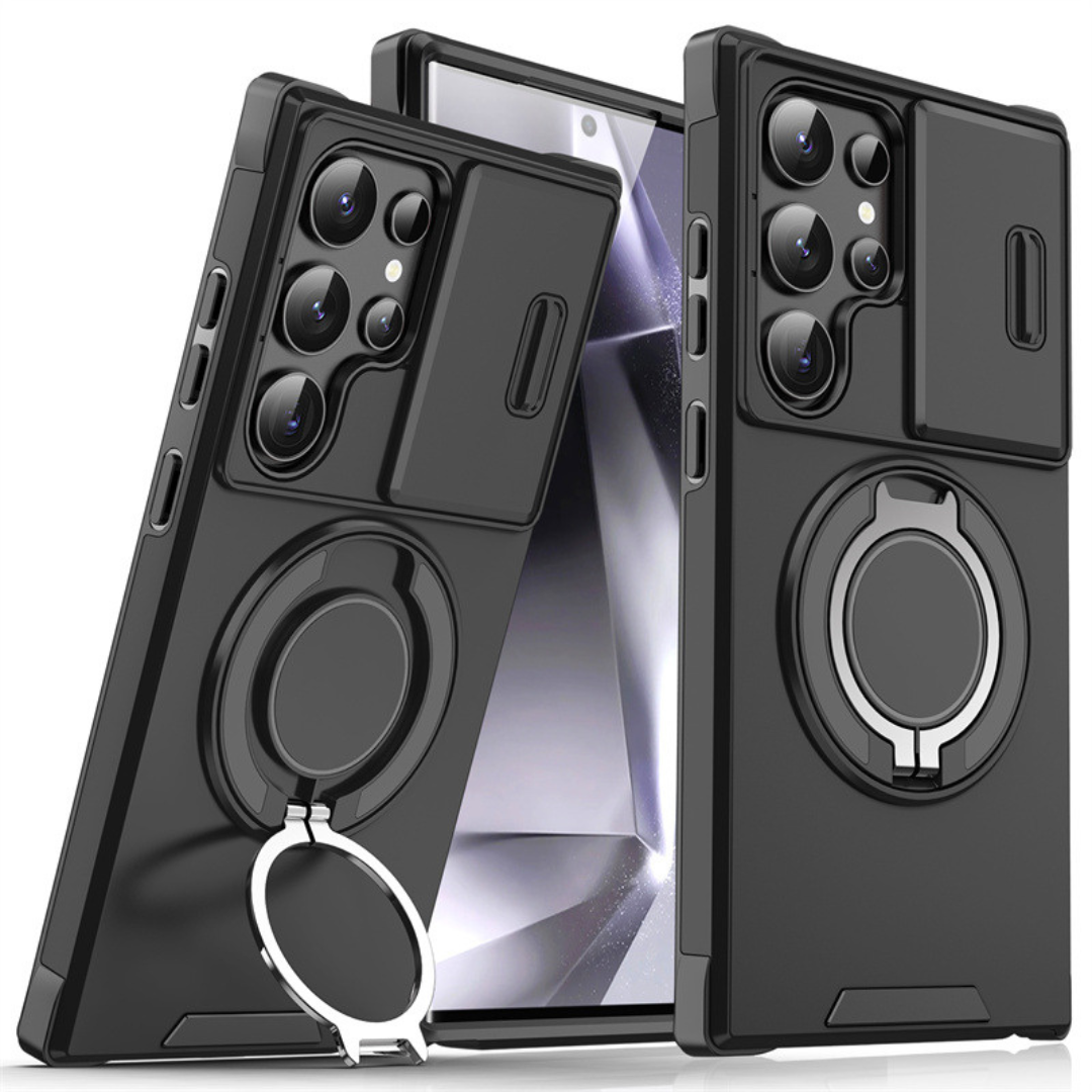 Samsung Galaxy S Series Case with Magnetic Ring Stand and Sliding Camera Cover Shockproof MagSafe Compatible Protective Phone Case
