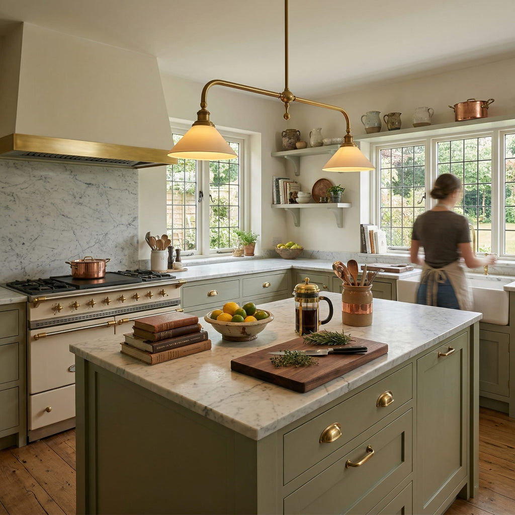 Modern Brass Pendant Light With Ceramic Shades for Dining Room — Harbor Light Co.