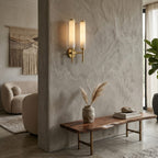 Modern Faux Alabaster Wall Light With Warm Glowing Shade — Harbor Light Co.