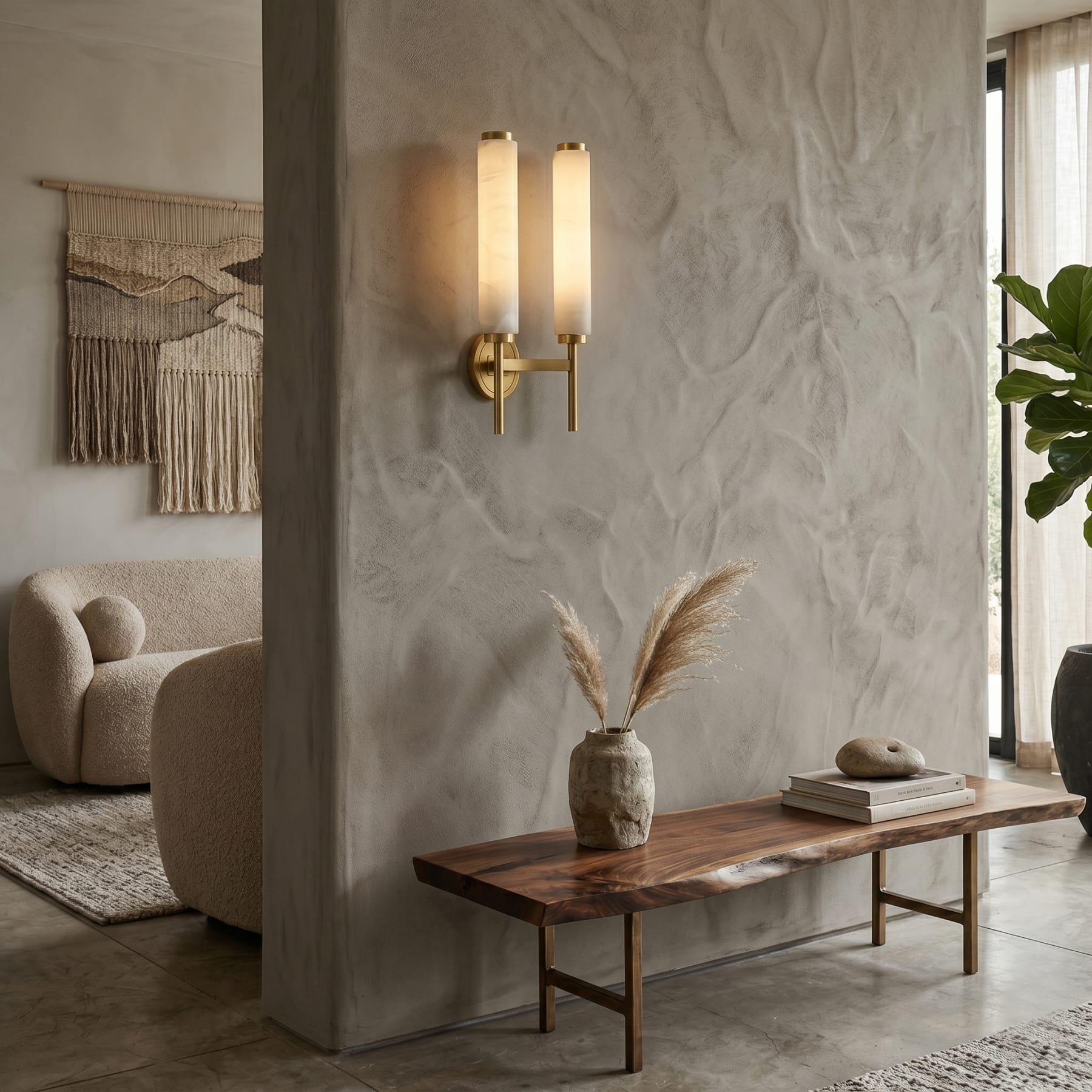 Modern Faux Alabaster Wall Light With Warm Glowing Shade — Harbor Light Co.