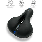 Wide Bike Seat with Memory Foam Padding Gel Shock Absorbing Bicycle Saddle Breathable Comfort Cushion for City and Trekking Bikes