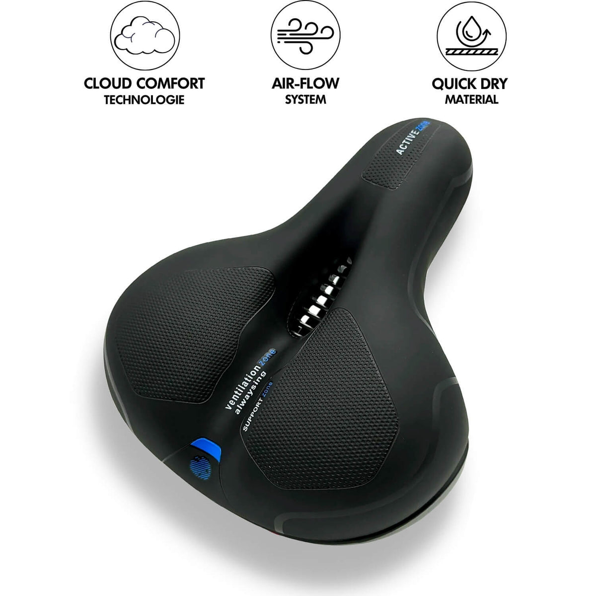 Wide Bike Seat with Memory Foam Padding Gel Shock Absorbing Bicycle Saddle Breathable Comfort Cushion for City and Trekking Bikes