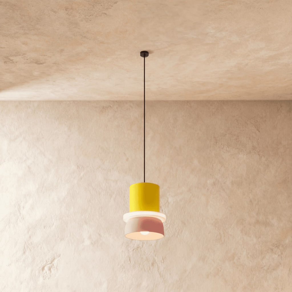 Modern Aluminum Two-Tone Pendant Light With Warm LED Glow in Yellow and Pink — Harbor Light Co.