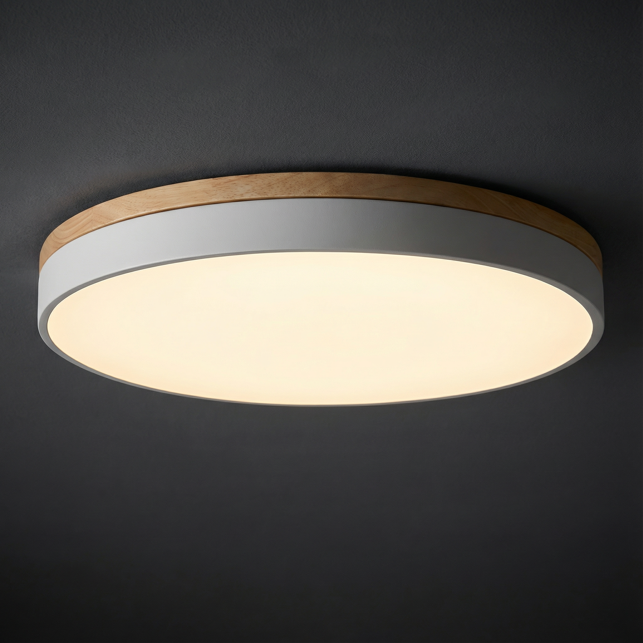 Round Flush Mount Ceiling Light with Wood Trim