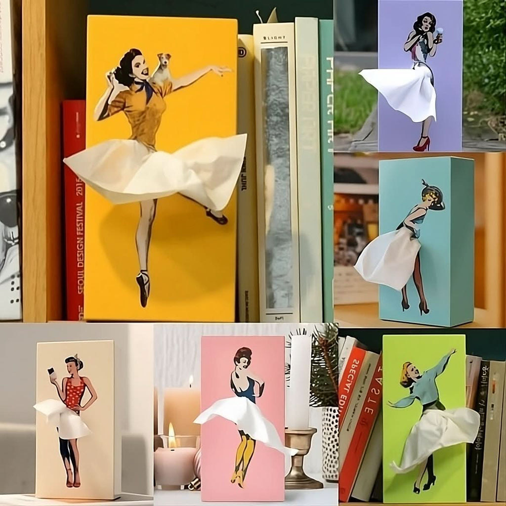 Decorative Tissue Box Cover with Dancing Lady Design Retro Pin-Up Facial Tissue Holder Tissue Dispenser for Living Room Bathroom and Office