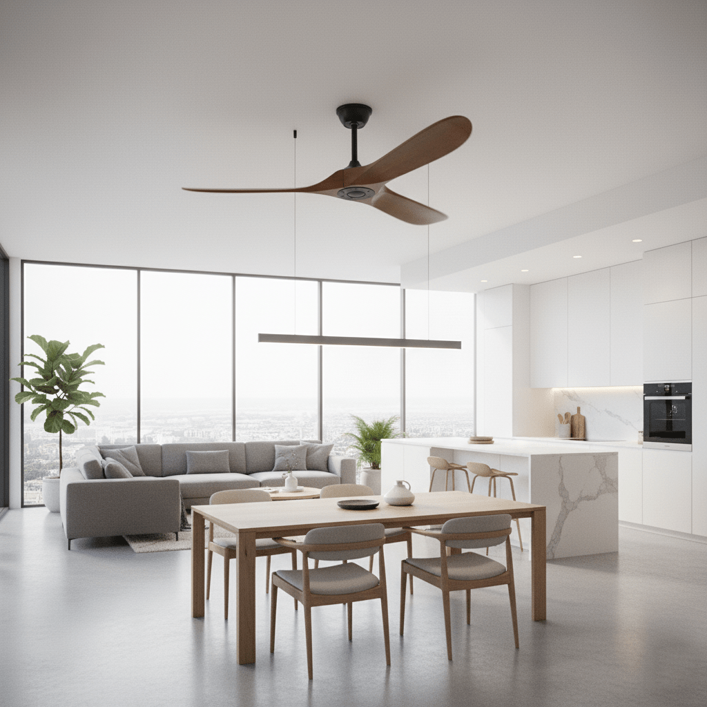 Walnut and Black Propeller Blade Ceiling Fan Light with Remote Control