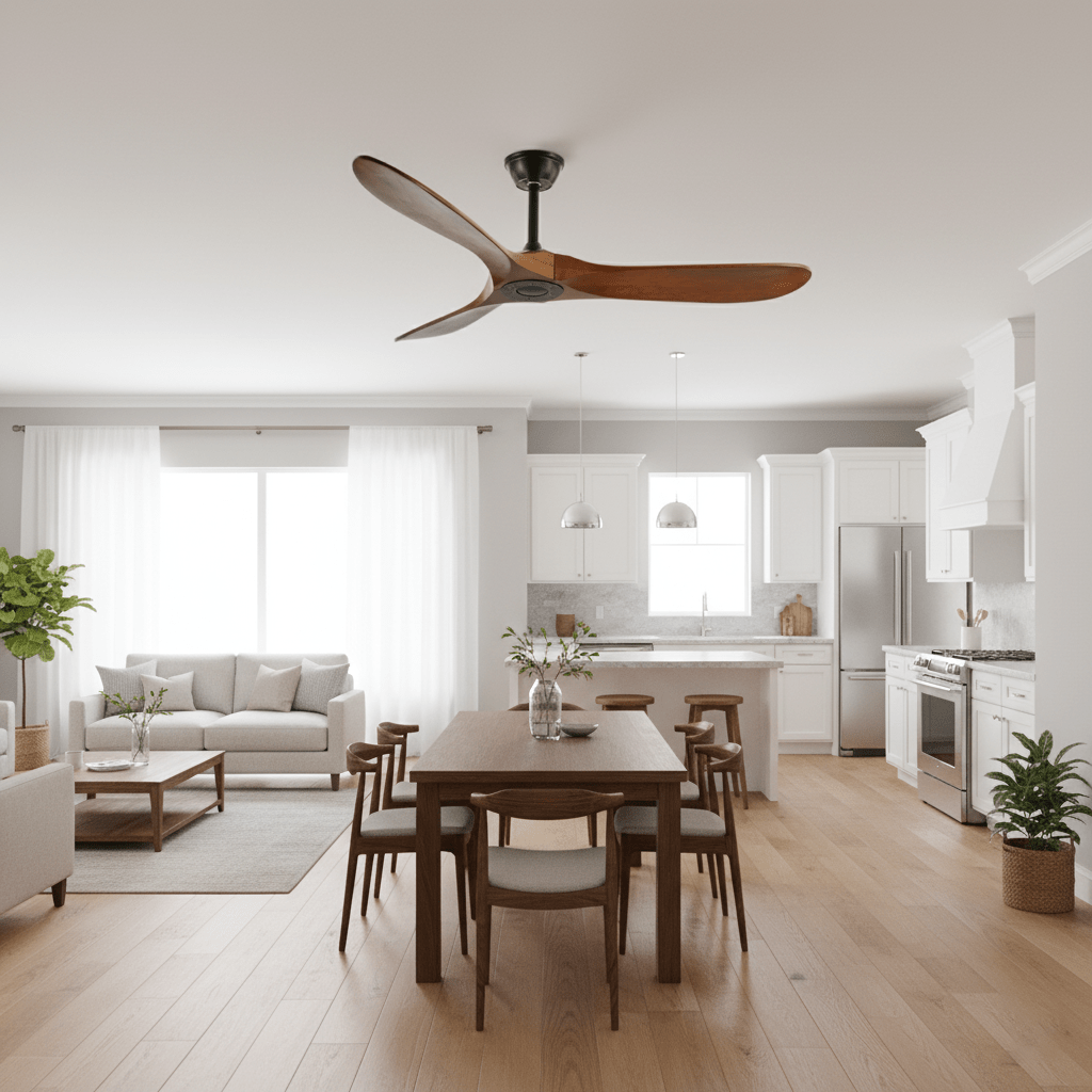 Walnut and Black Propeller Blade Ceiling Fan Light with Remote Control