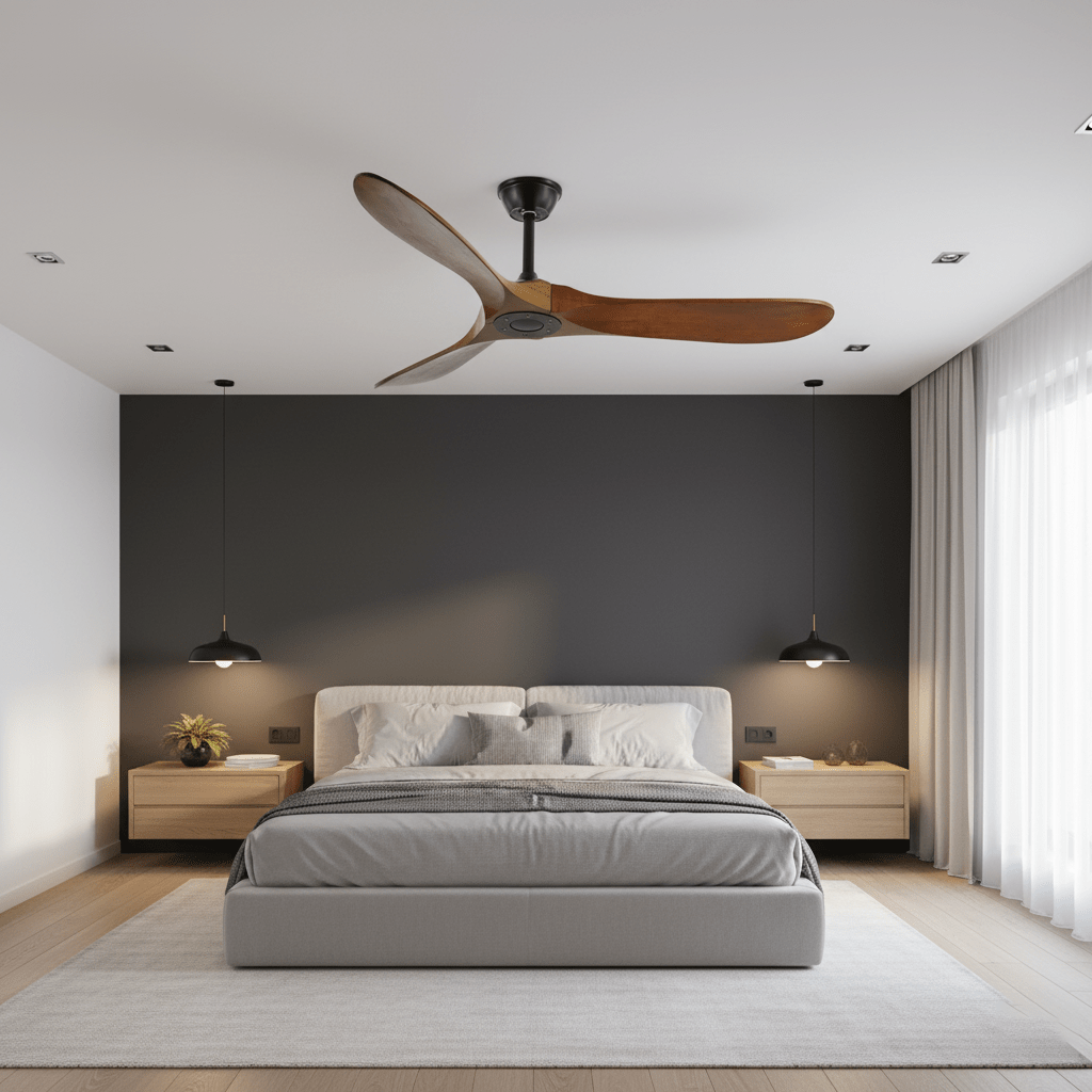 Walnut and Black Propeller Blade Ceiling Fan Light with Remote Control