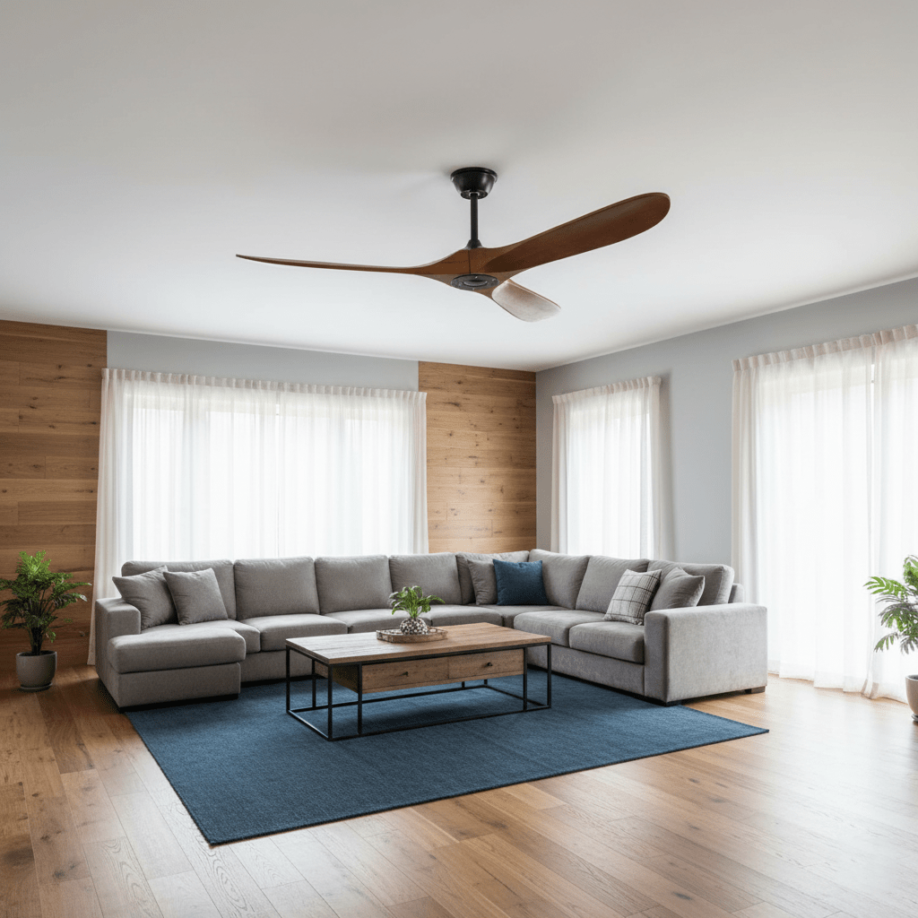 Walnut and Black Propeller Blade Ceiling Fan Light with Remote Control