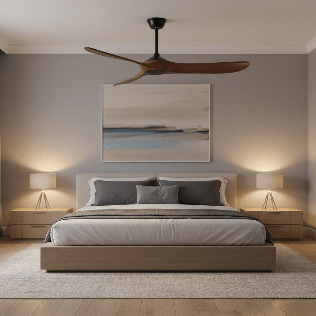 Walnut and Black Propeller Blade Ceiling Fan Light with Remote Control