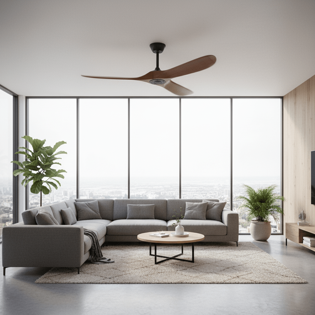 Walnut and Black Propeller Blade Ceiling Fan Light with Remote Control