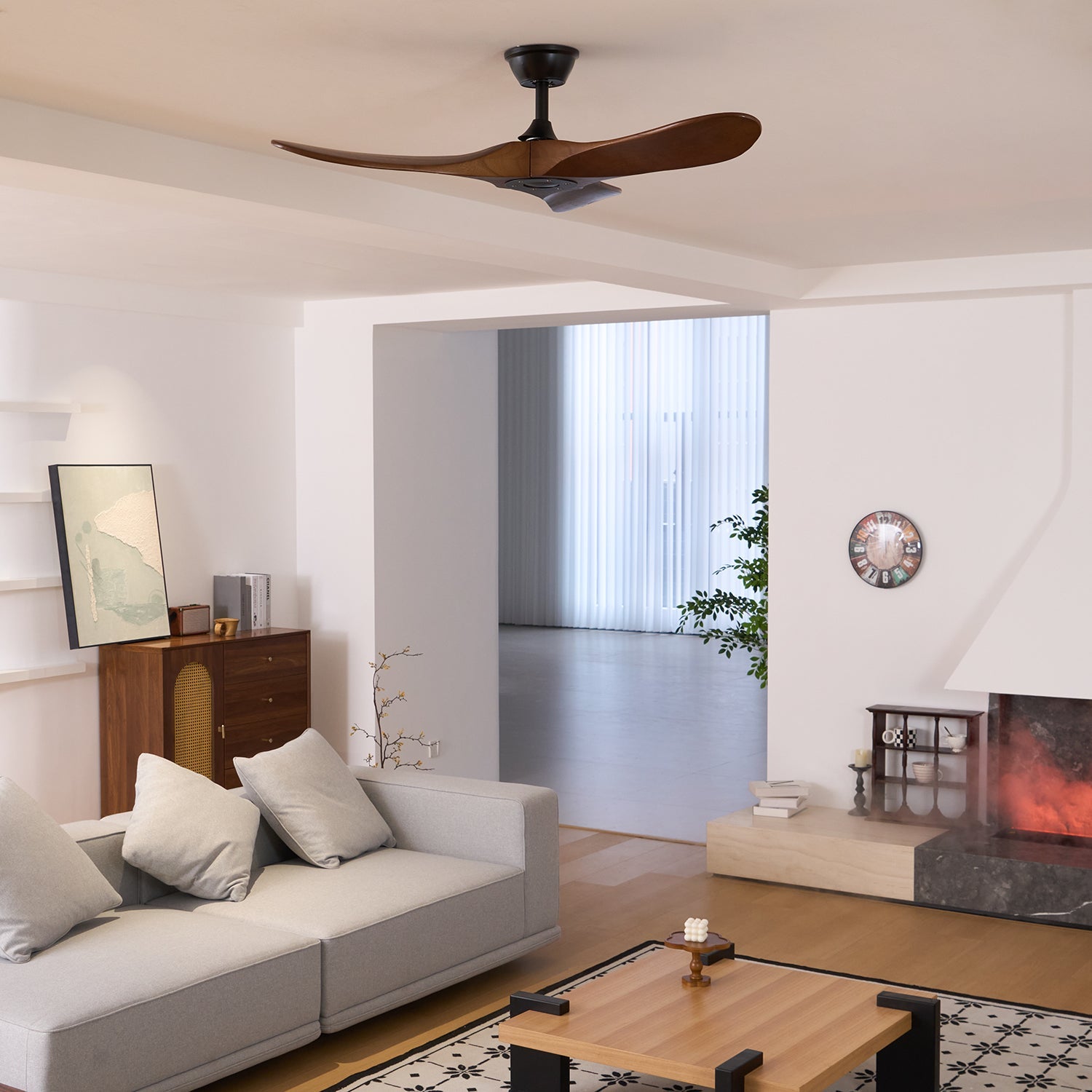 Walnut and Black Propeller Blade Ceiling Fan Light with Remote Control