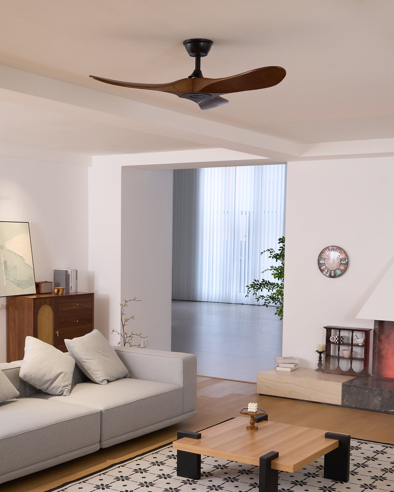 Walnut and Black Propeller Blade Ceiling Fan Light with Remote Control