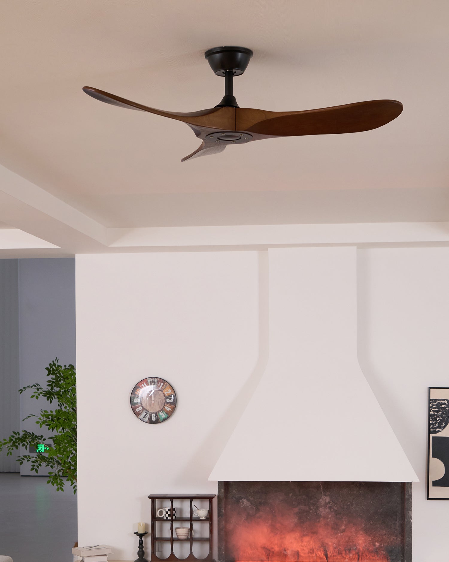 Walnut and Black Propeller Blade Ceiling Fan Light with Remote Control