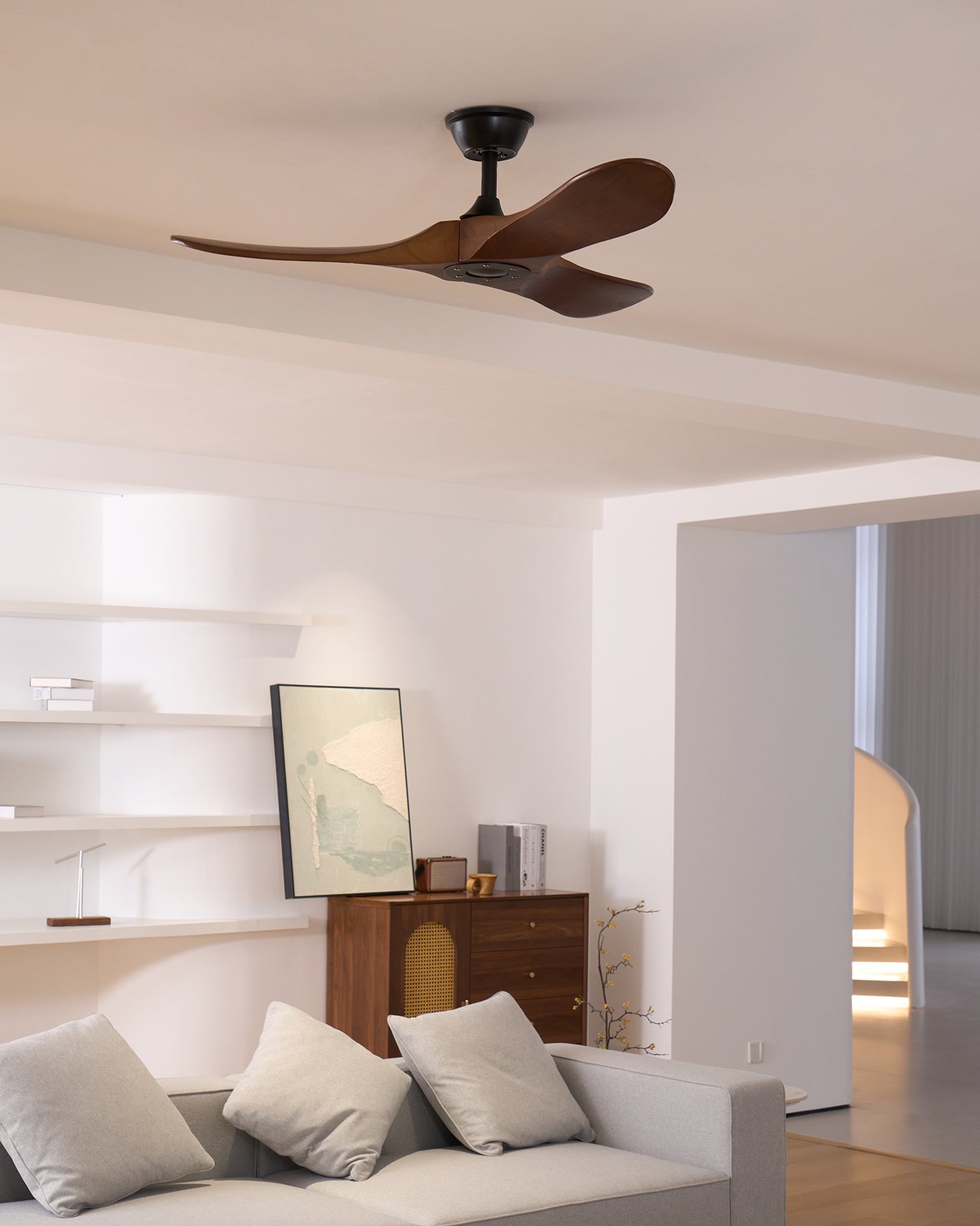 Walnut and Black Propeller Blade Ceiling Fan Light with Remote Control