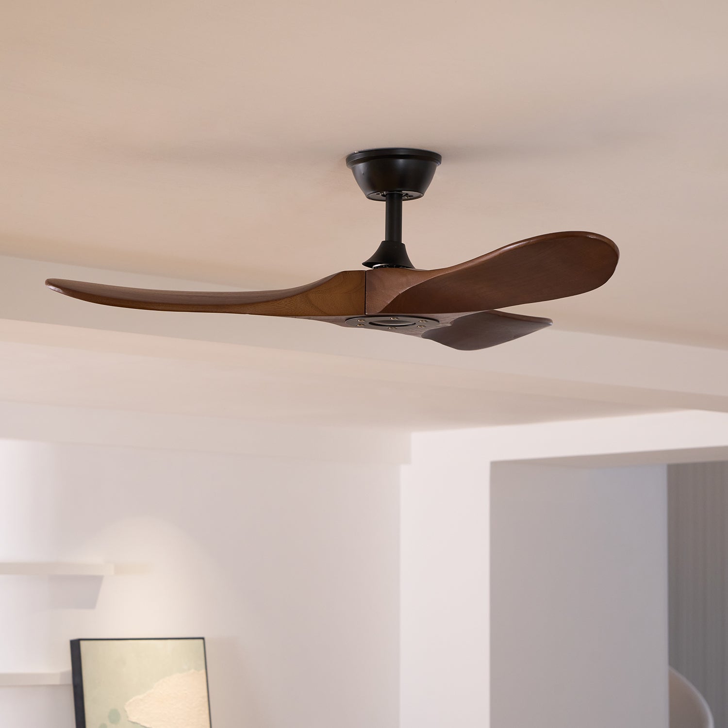 Walnut and Black Propeller Blade Ceiling Fan Light with Remote Control