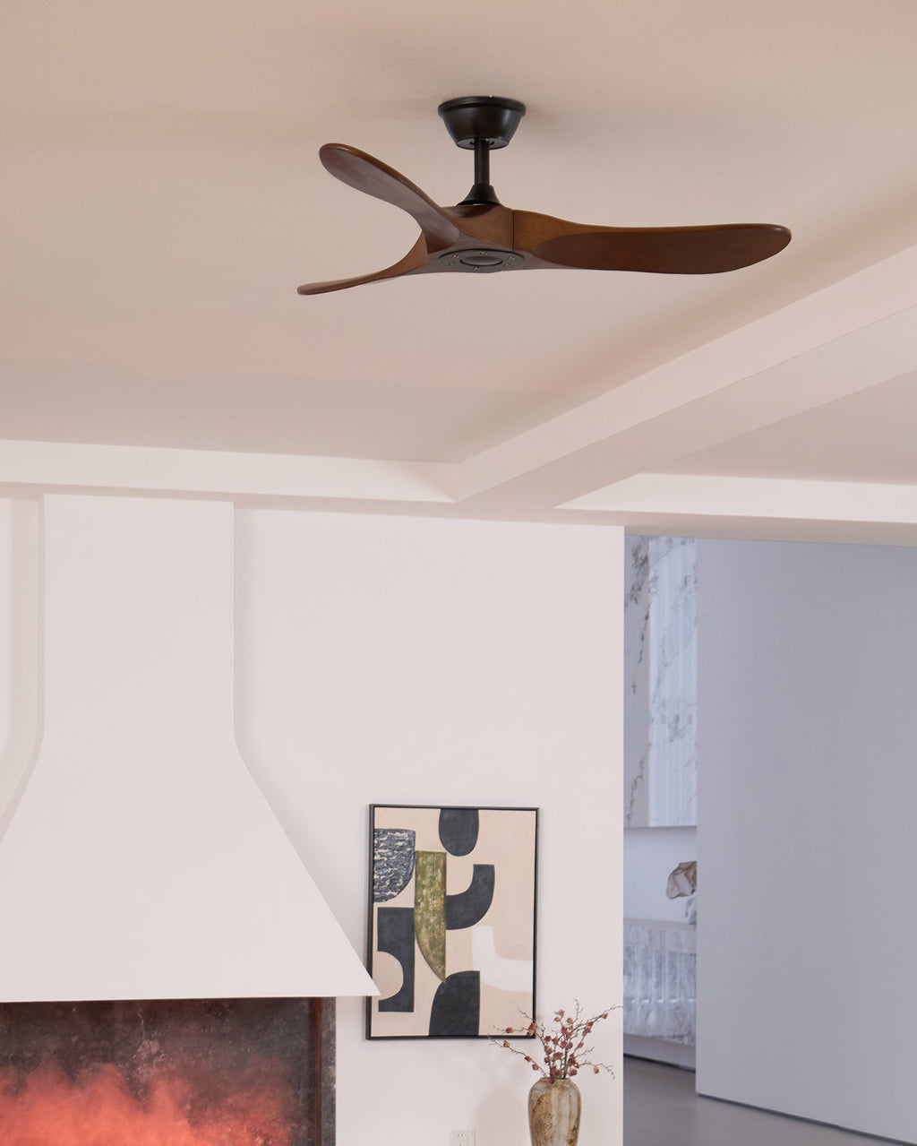 Walnut and Black Propeller Blade Ceiling Fan Light with Remote Control